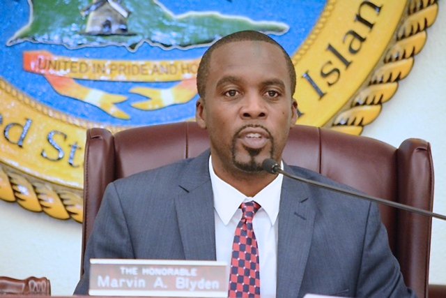 Sen. Marvin Blyden chairs Wednesday's meeting of the Housing, Public Works and Waste Management Committee.