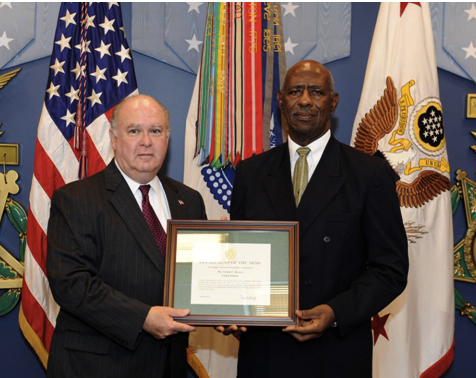 Virdin C. Brown, right, and Undersecretary of the Army Joseph Westphal during investiture ceremony at the Pentagon. (Photo courtesy the U.S. Army)