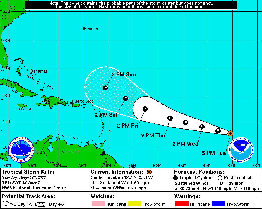 The latest projections for Katia's storm track (Courtesy National Weather Center)