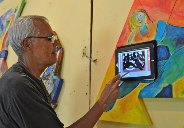 Roy Lawaetz assimilate his iPad into his one of his original 'modular triangular' paintings.