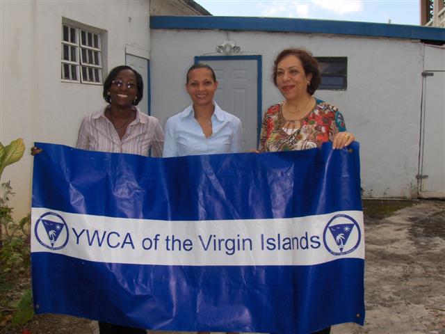 Donnalie Edwards-Cabey, YWCA Virgin Islands president (left) and World YWCA officials Marie-Claude Julsaint and Reem Tawfio Najjar.