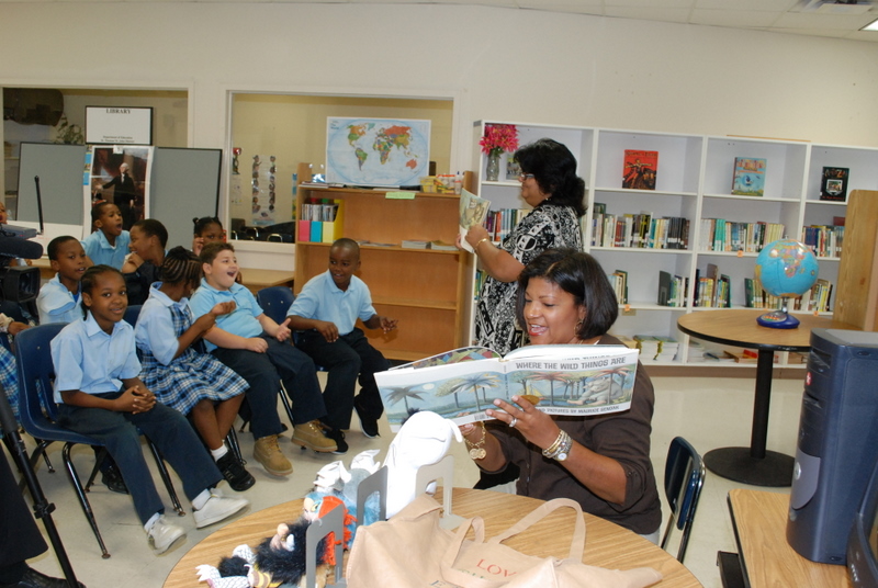 First Lady Cecile deJongh introduces the class to Sendak's classic, "Where the Wild Things Are."