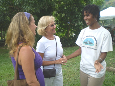 Ashley McKinnon, left, and Susan Ellis talk with Mathilde Wilson.