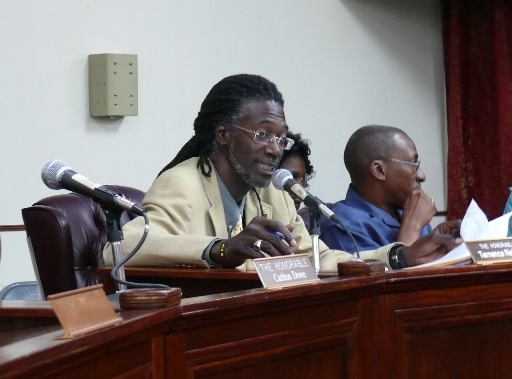 Sen. Terrence "Positive" Nelson speaking in support of his "Fireburn" holiday bill before the Senate Rules and Judiciary Committee Tuesday.