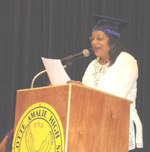 Parent University graduate Linda Christian speaks at Wednesday's graduation ceremony.