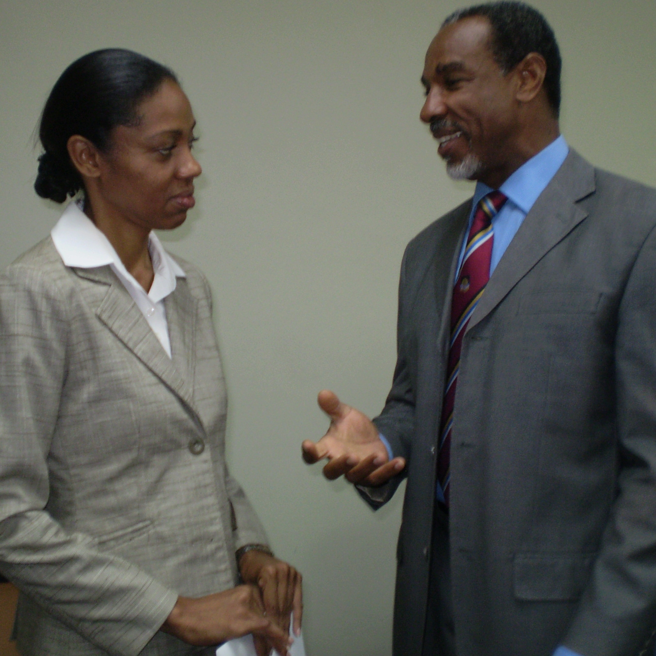 Treasurer Sanida McKenzie (left), and Silton Browne, president of the Seventh-Day Adventist North Caribbean Conference.