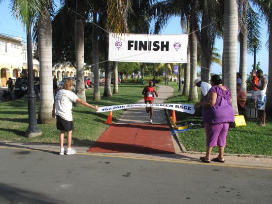 Ninfa Barnard approaches the finish line Sunday at the 26th Annual Women's Race in Frederiksted. (Photos courtesy of V.I.Pace Runners)