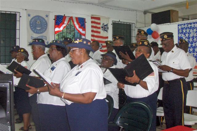 The American Legion Post No. 90 choir sings out loud and proud Thursday.