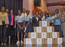 Gov. John deJongh, Jr. (fifth from left) joins officials and CAHS students at Monday's presentation.