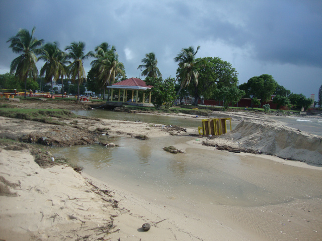 Wednesday's flooding caused severe erosion damage at Fort Frederik Beach. 