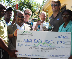 Alpine Securities USVI donated proceeds from this year's "King of the Wing" event to the Nana Baby Children's Home. 