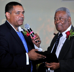 Gov. John deJongh Jr. (left) and BVI Premier Ralph O'Neal  at a BVI-USVI Friendship Day ceremony in October.