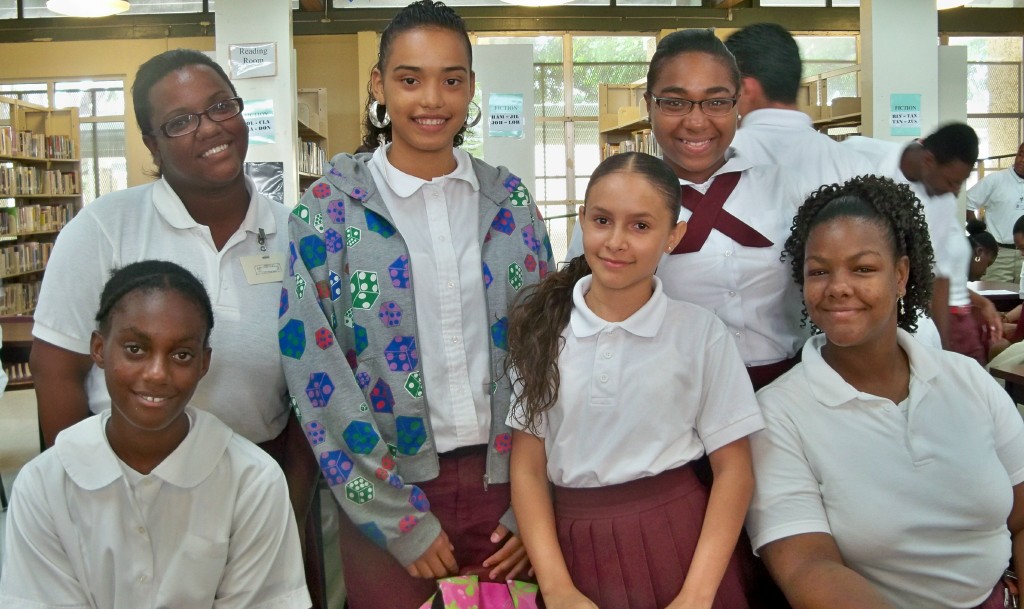 Math Bee winners  Jessica Alvarez (back left), Adriana Sanes, Amiah Huertas, Elangeni Yabba (front left), Emilee S. Calderon and Jolena Dukes.