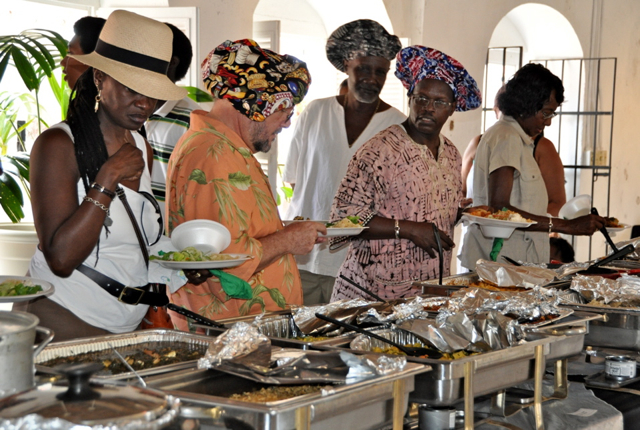 Complimentary Chef-dads dig into the meal they prepared for Father’s Day.