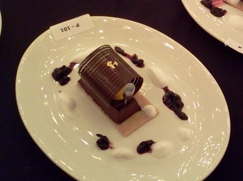Pastry chef Kunal Chakrabarti's winning dessert, "A play of chocolate and island fruits."