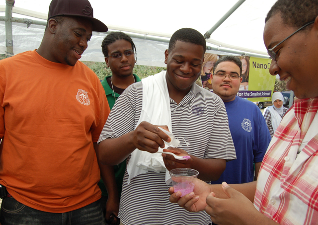 Students from the National Society for Black Engineers demonstrate nano technology.