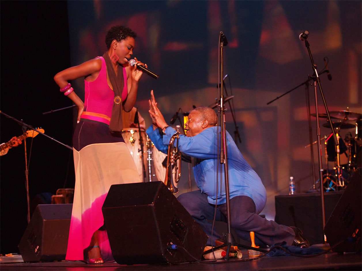 Hugh Masekela and Lira performing at Reichhold Center (Photo courtesy Louis Ible Jr.)
