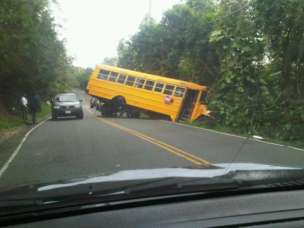 A broken rear axle is being blamed for the early morning school bus accident in Caret Bay.
