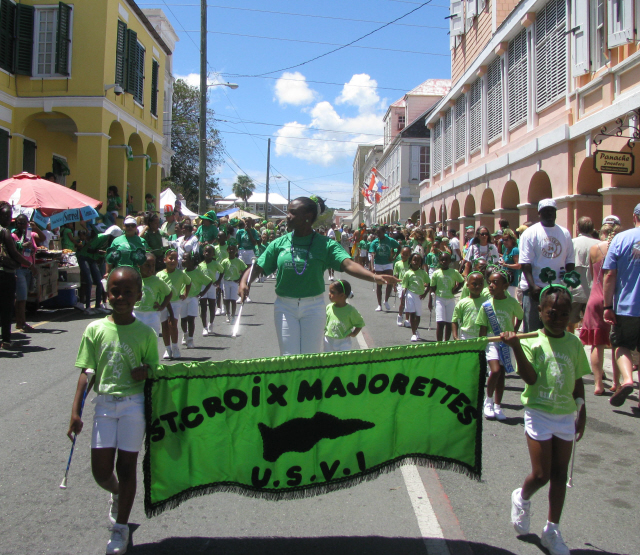 St. Croix Majorettes march down King Street Saturday.