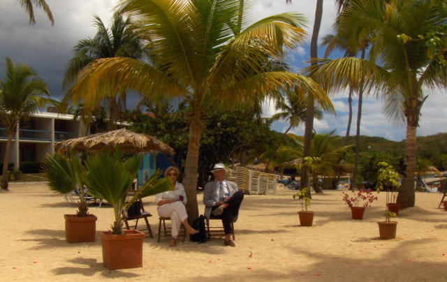 Members of a wedding party relax at Bolongo Bay.