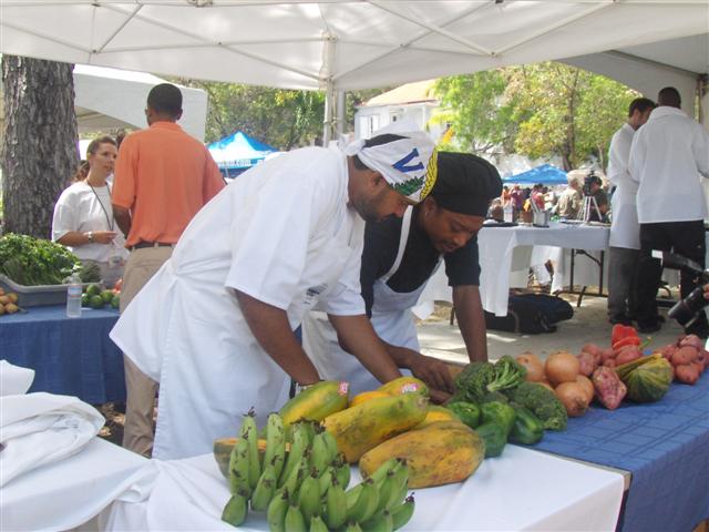 Chefs Chef Negust Kaza (right) and assistant Randall Boodoosingh select their ingredients during this year's Ultimate Chef Challenge.