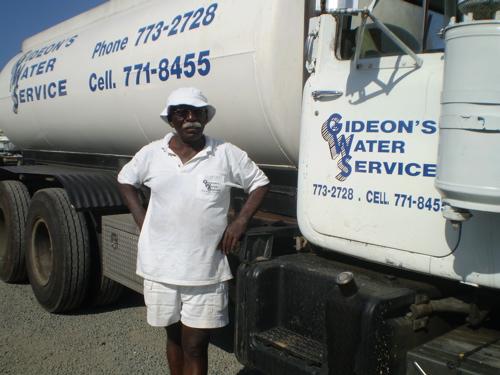 Gideon Small and his well-known white water truck.