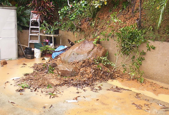 Rain sent this boulder crashing down the hill on St. Thomas's northside. (W. Bostwick photo)