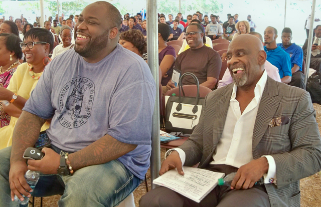 Chris Gardner Jr., left, and Chris Gardner Sr. at the Man-Up Empowerment Conference at UVI.