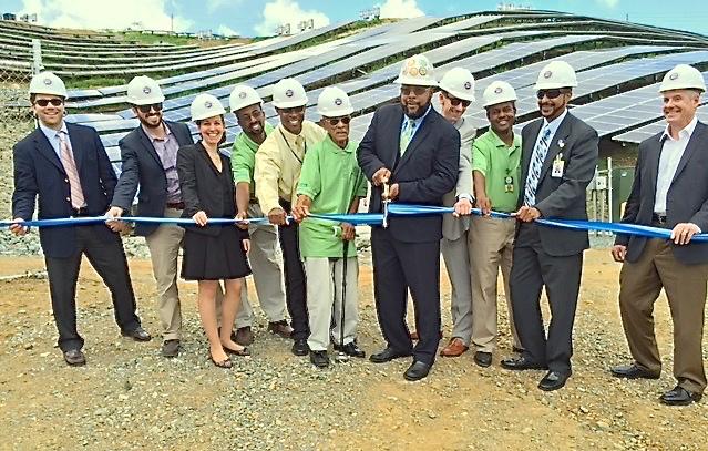 Officials from WAPA, Main Street Power and Morgan Stanley cut the ribbon Wednesday, dedicating St. Thomas's solar plant.