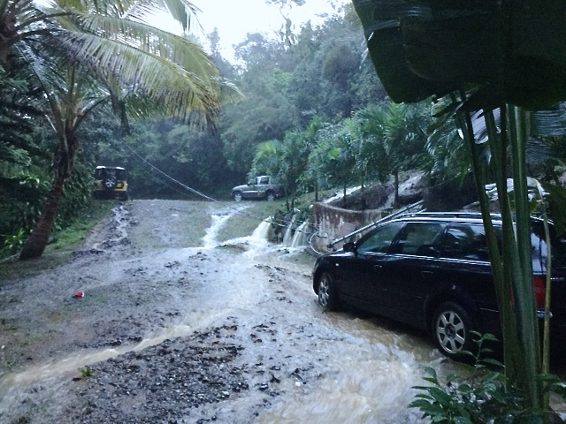 Rain cascades down a St. Thomas driveway. (Photo provided by Jay Lammering)