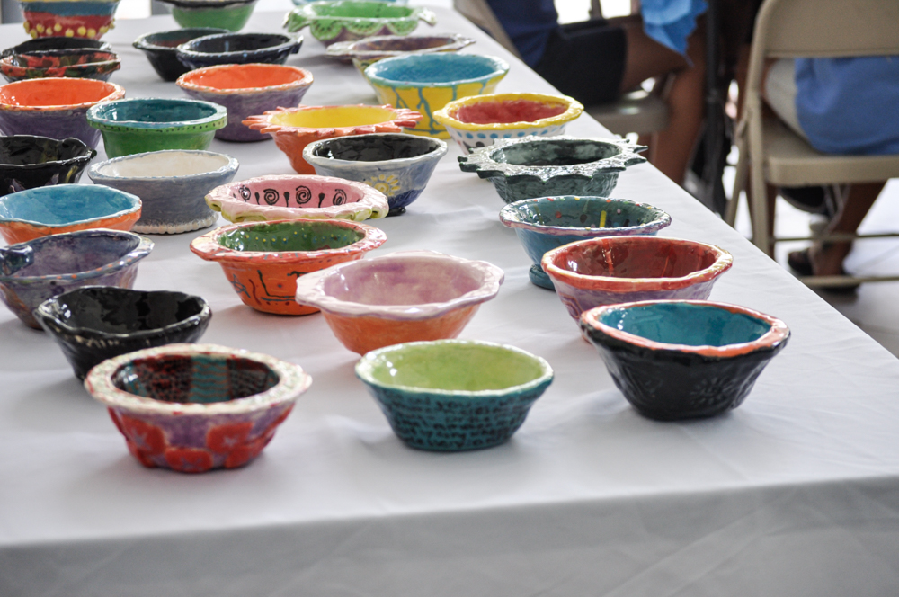 Bowls made by the students on display.