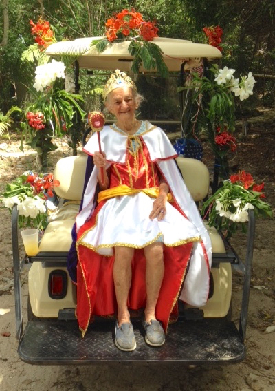 'Lelelle' Elizabeth Aubain of Frenchtown rides in the winning float in Water Island's Famous Fifteen Minute Parade. (Photo provided by Colette Monroe)