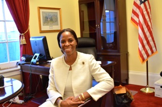 Delegate Stacey Plaskett in her office on her first day in Congress (Bill Kossler photo).