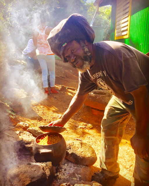 Farmer of the Year Daniel 'Ras Nashamba I' Crabbe cooks and serves vegan soups at his home near the fairgrounds.