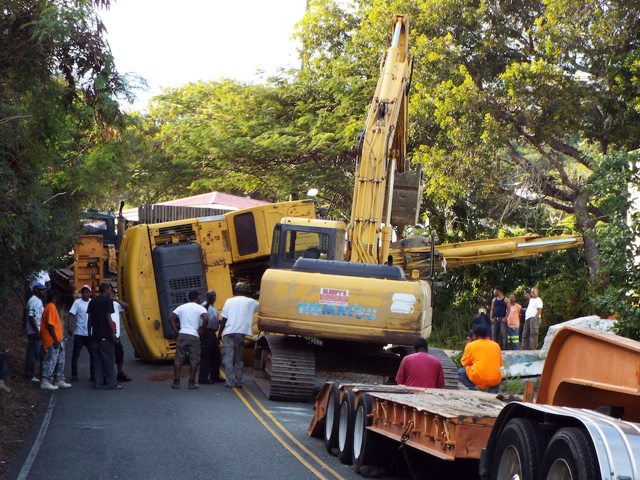 Overturned truck on Maude Proudfoot Drive. (V.I. Police Department photo)