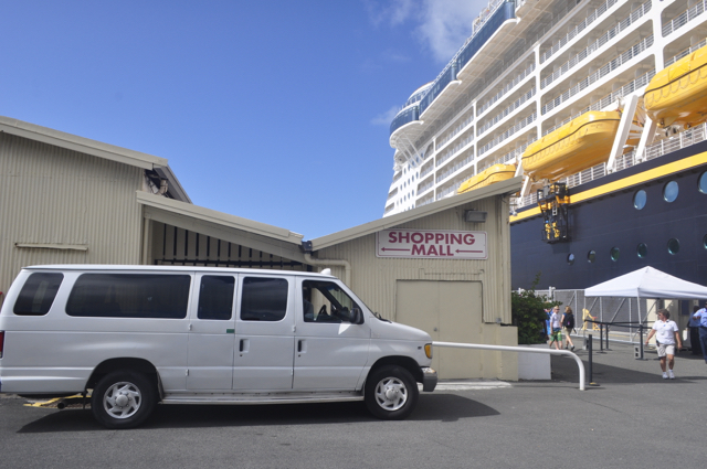 A sign directs cruise visitors to Havensight Shopping Mall, a GERS property managed by WICO.