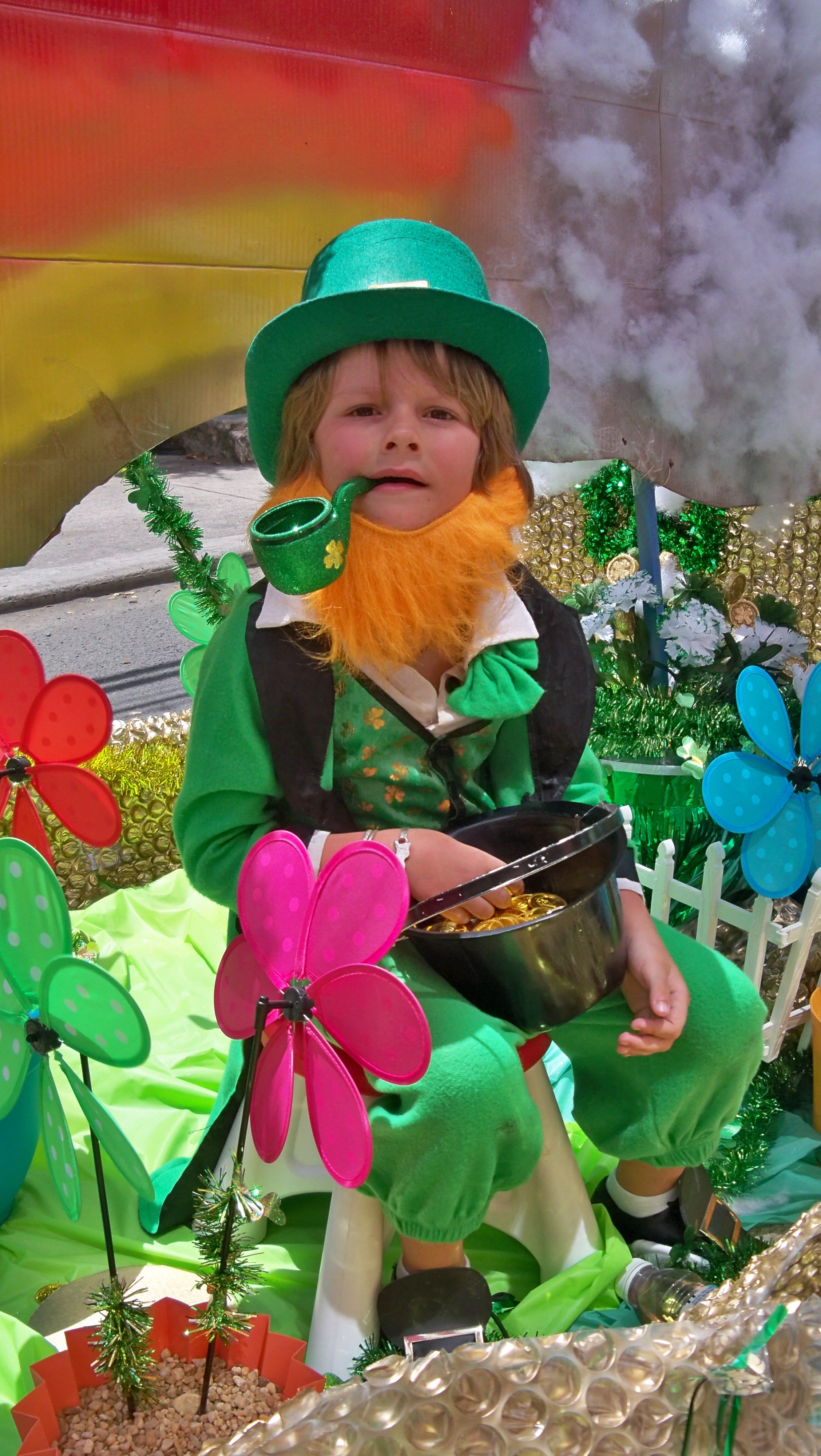 Six-year-old Mel Ibrahins is decked out as a leprechaun for the parade.