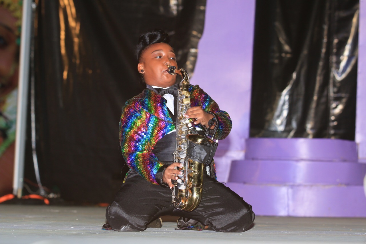 Leila Evelyn performs a tribute to the late Jam Band frontman Trevor Nicholas 'Nick' Friday at the Carnival Princess competition. (Photo provided by V.I. Carnival Committee)