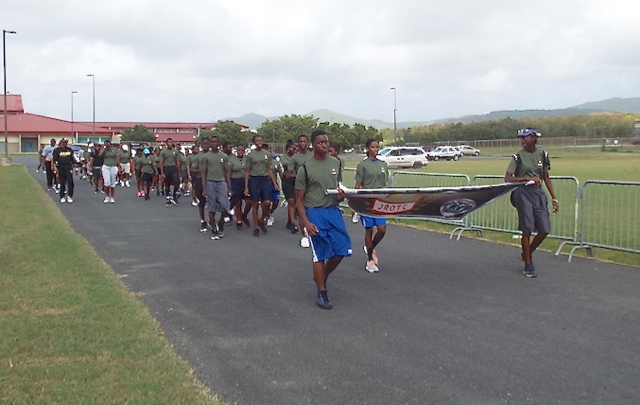 The JROTC Barracuda Battalion takes part in the 5K Fun Run at St. Croix. (Photo provided by USVI JROTC)