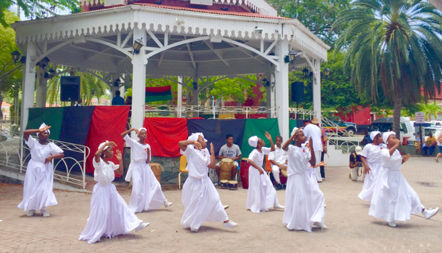 A troupe of young Bamboula dancers performs at the Emancipation Day 2016 celebration on St. Thomas.