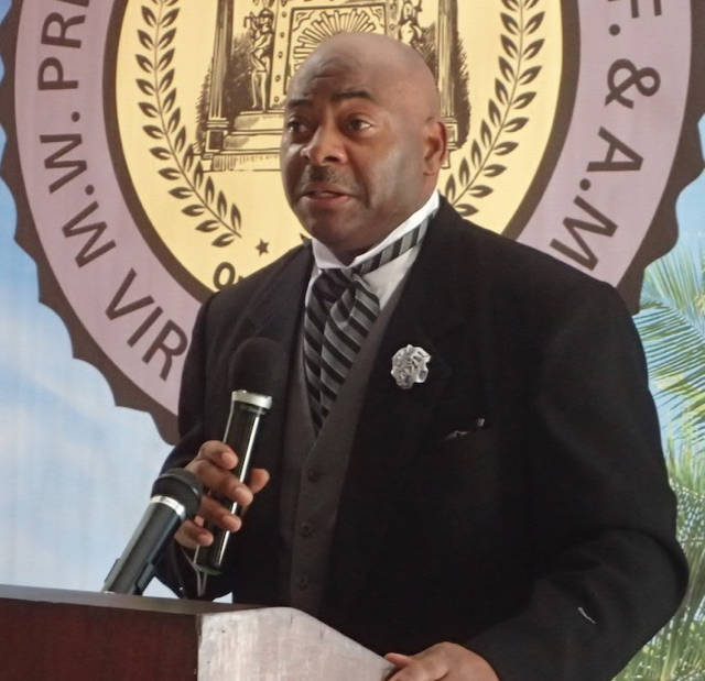 Grand Master Alvin K. Wilkins, Freemason most worshipful grand master, addresses the newly established Prince Hall lodge on St. Croix.