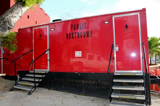 Public restrooms outside the Fort Christian fire station.
