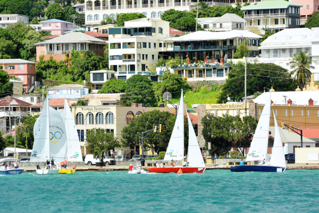 Boats dash past the Charlotte Amalie waterfront during Sunday's CAMR action. (Photo provided by the Carlos Aguilar Match Race)
