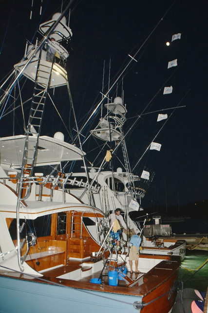 Seven pennants fly from Jichi, representing the boat's first-day leading marlin release  total. (Photo submitted by the ABMT)