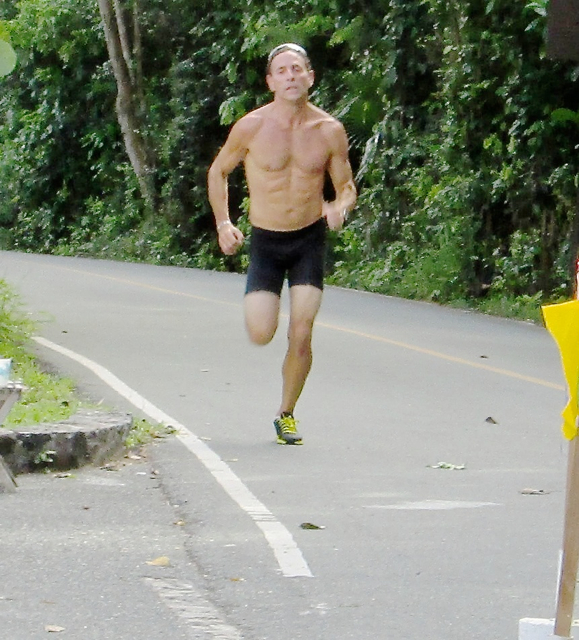 First-place men's aquathoner finisher Charles Hamel sets the pace.