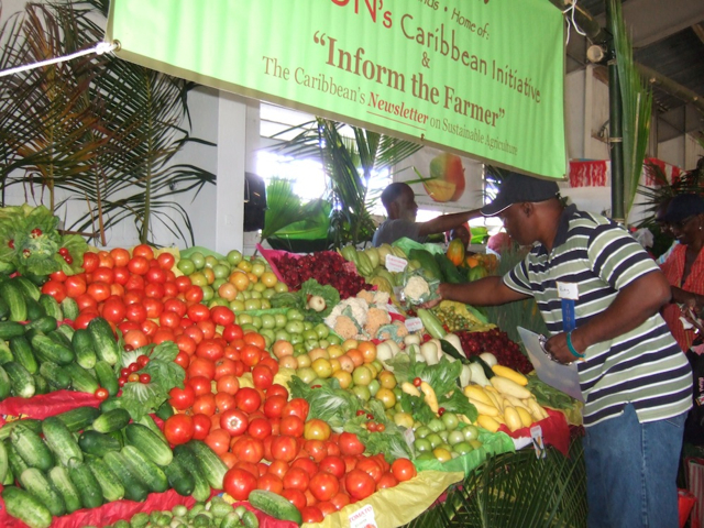 A customer selects produce from the Sejah Farm display.