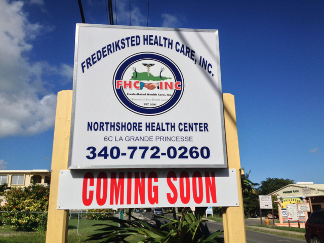 The sign advertising what may become the LaGrande Princesse satellite clinic of Frederiksted Health Care, Inc.