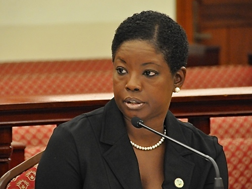 DPRN COmmissioner Alicia Barnes testifies during Wednesday's budget hearings. (Photo provided by the V.I. Legislature)