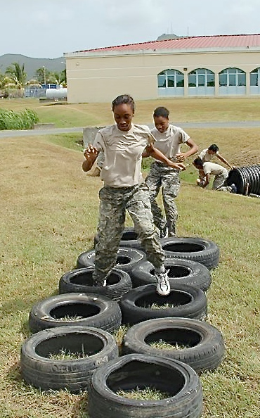 Military hopefuls take on teh challenge of the obstacle course. (Photo provided by V.I. National Guard)