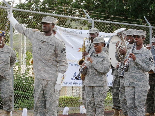 The V.I. National Guard leads the Relay Parade with music.